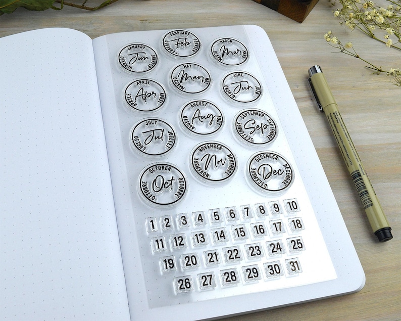 Journal Date Stamps, Postage Cancellation Clear Planner Stamps with Months of the Year Calendar Stamp Set image 3