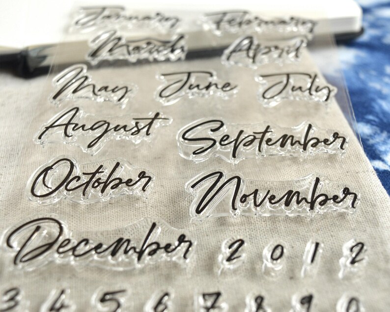 Script Month Journal Clear Stamp Set, 4x6in Photopolymer Planner Stamps with Number Stamps for Dates and Calendars image 2