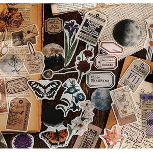 Junk Journal Washi Stickers, Butterfly, Moon, Floral Stickers for Planners, Art Journals, and Travel Notebooks