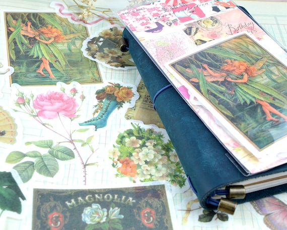 Romantic Floral Washi Stickers 60 pcs, Junk Journal Ephemera, Stationary Gift, Flower Stickers, for Planner, Travelers Journal, or Notebook