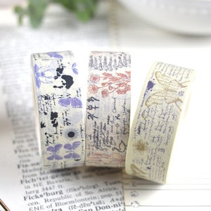 Butterfly Botanical Washi Tape - Insects, Plants, Handwriting, Sketchs- Set or Individual Rolls of Masking Tape in Hand Drawn Distress Style