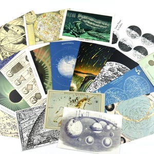 Postcard Set 20 Astronomy, New Vintage Design Celestial Moon, Constellations, Astrology, Mail Postcrossing, Penpal, or Junk Journal Supplies