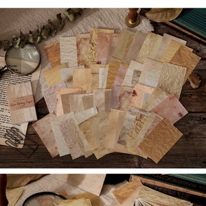 May include: A collection of vintage-style paper sheets in various shades of brown and beige. The image includes individual sheets and stacks, with some featuring textured and aged appearances. The text "Style 1" and dimensions 50x80mm are visible.