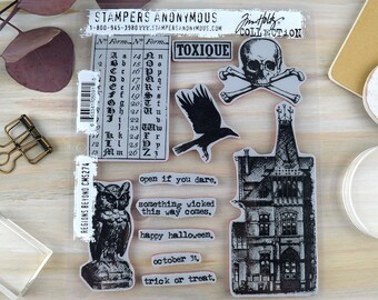 Vintage Halloween Stamps, Regions Beyond Tim Holtz Cling Stamps for Junk Journals, Halloween Cards, and Art Journals by Stampers Anonymous