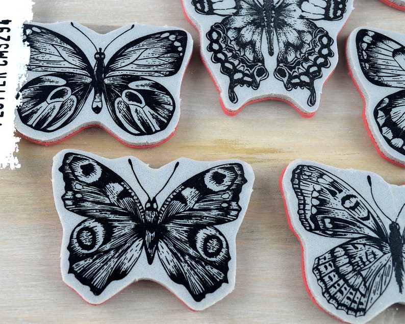 Tim Holtz Flutter Cling Stamps by Stampers Anonymous 10 Butterfly Moth Rubber Stamp Set