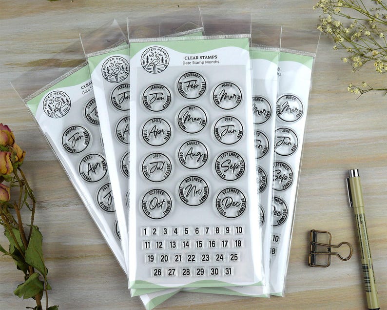 Journal Date Stamps, Postage Cancellation Clear Planner Stamps with Months of the Year Calendar Stamp Set image 7