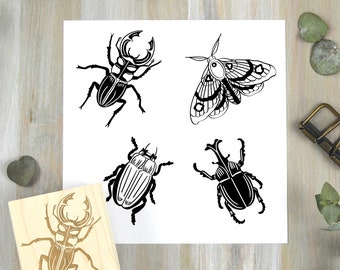 Insect or Bug Stamp - Moth and Beetle, Entomology Rubber Stamps - Spring Summer Nature Stamps for Planners, Journals, Cards, Gift Wrap