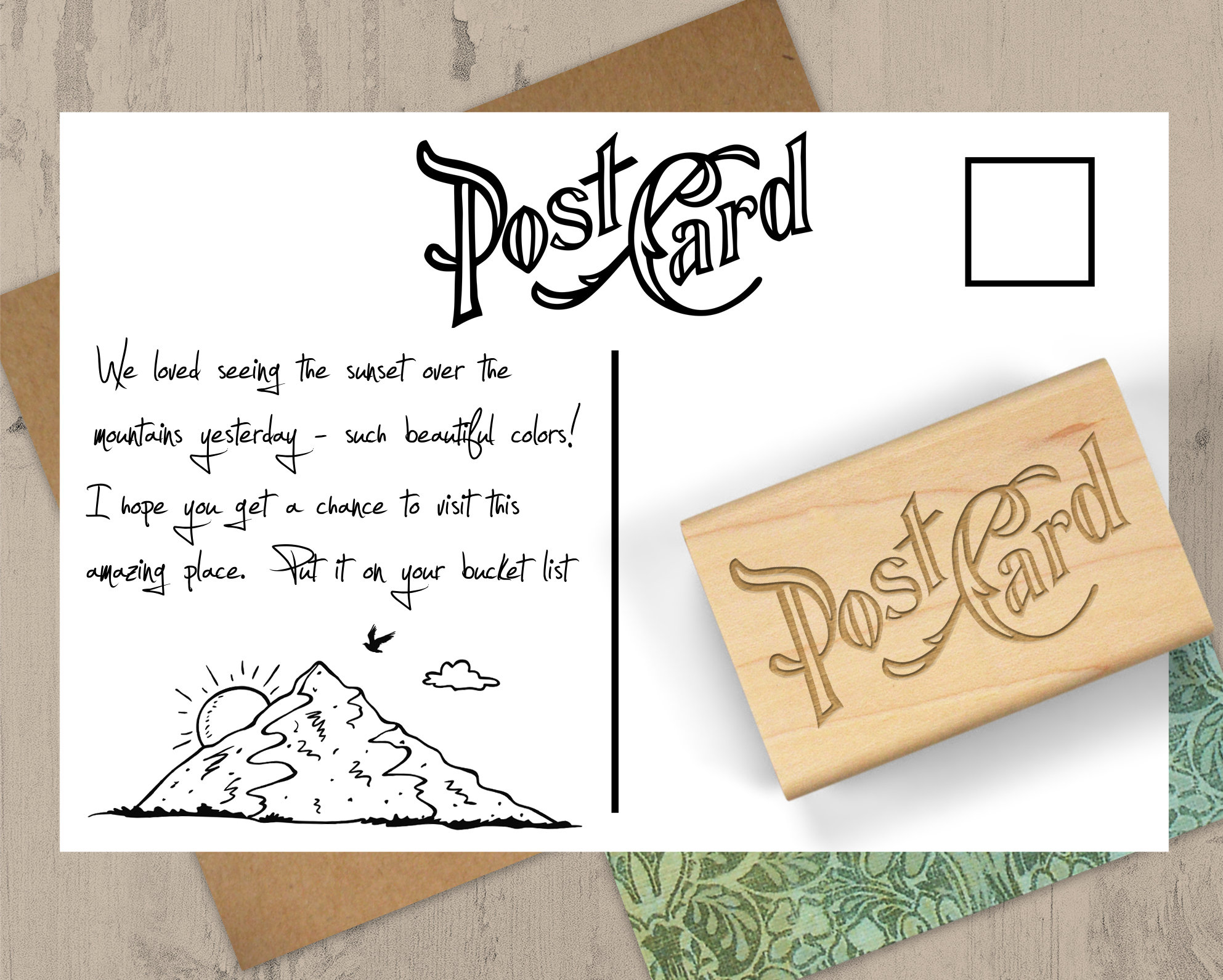 Vintage Postcard Stamp, Travel Stamp, Postcard Rubber Stamp, Mail 