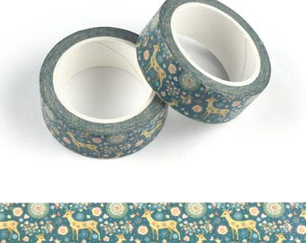Woodland Deer Washi Tape, Green Masking Tape for Journals