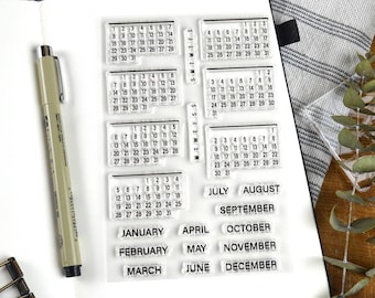 Minimalist Calendar Clear Stamp Set, 4x6in Months Journal Photopolymer Planner Stamps with Perpetual Calendars Dates for Travel Notebook