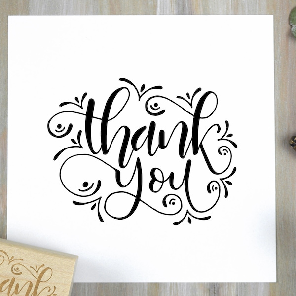 Thank You Rubber Stamp, Hand Drawn Calligraphy Stamp for Thank You Cards, Card Making Stamp, Gift Stamp, Wedding Gift Stamp