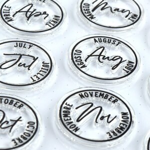 Journal Date Stamps, Postage Cancellation Clear Planner Stamps with Months of the Year Calendar Stamp Set image 2