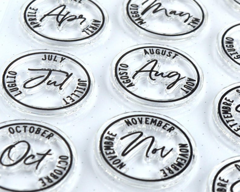 Journal Date Stamps, Postage Cancellation Clear Planner Stamps with Months of the Year Calendar Stamp Set image 2