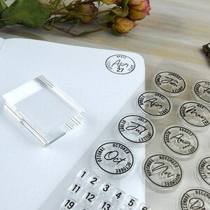 Journal Date Stamps, Postage Cancellation Clear Planner Stamps with Months of the Year Calendar Stamp Set image 6