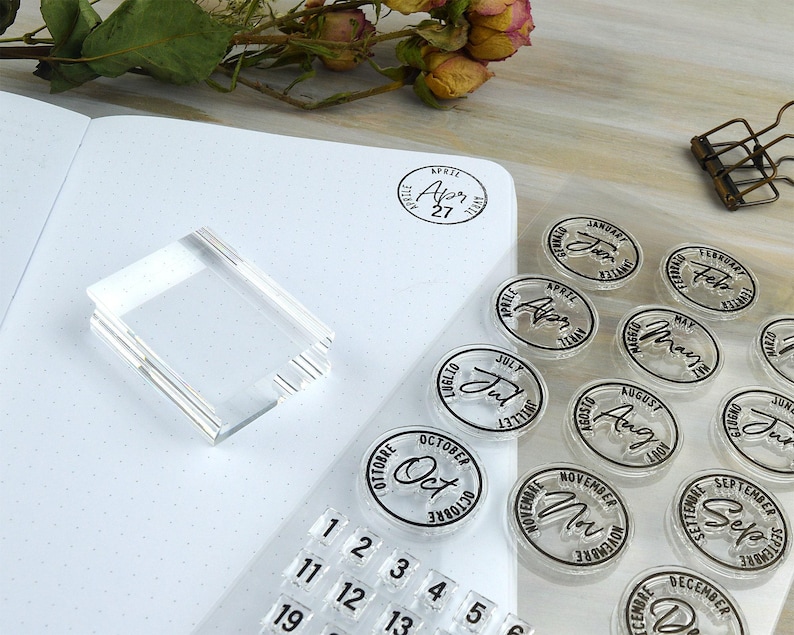 Journal Date Stamps, Postage Cancellation Clear Planner Stamps with Months of the Year Calendar Stamp Set image 6