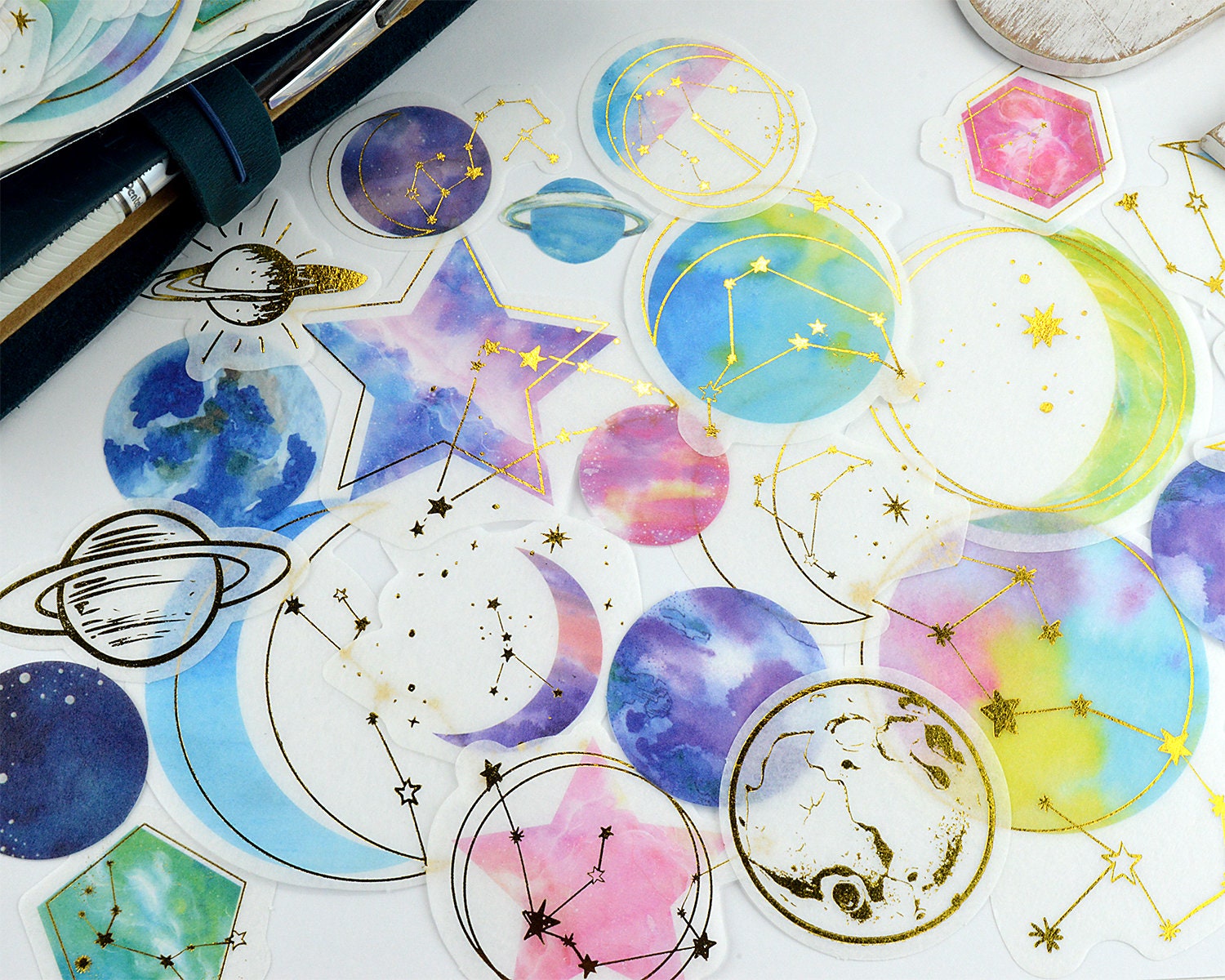 Foil Astronomy Washi Stickers with Moon Phases, Planets, Constellatio…