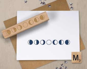 Moon Phase Stamp, Phases of the Moon Rubber Stamp, Moon Stamp, Moon Phase Art, Lunar Phase Stamp, Crescent Moon, Astronomy Stamp 075