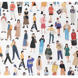 People Washi Stickers 40pc - Korean Style Stationary Journaling Supplies - Fashion Women and Girls Transparent Stickers