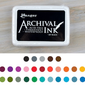Tampon encreur, encre pour tampon en caoutchouc Ranger Archival Dye, disponible dans plus de 30 couleurs : noir, marron, bleu, rouge, gris, vert ou violet
