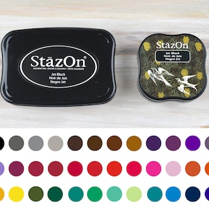 StazOn Ink Pad, 36 Colors, Solvent Rubber Stamp Ink for Plastics, Acid Free Ink, Colors: Black, Brown, Blue, Red, Green for Stamping image 1