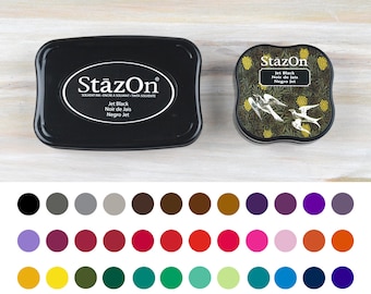 StazOn Ink Pad, 36 Colors, Solvent Rubber Stamp Ink for Plastics, Acid Free Ink, Colors: Black, Brown, Blue, Red, Green for Stamping