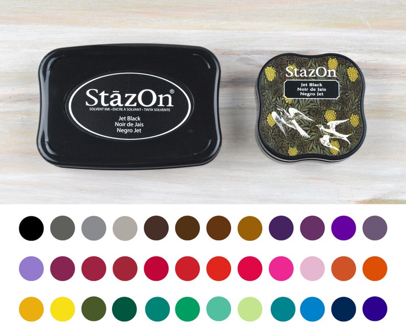 StazOn Ink Pad, 36 Colors, Solvent Rubber Stamp Ink for Plastics, Acid Free Ink, Colors: Black, Brown, Blue, Red, Green for Stamping image 1