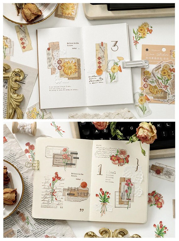 Fancico Washi Sticker Pack, 11 Feuilles (440pcs) Plante |Vintage | Botanique | Pétales | Galaxy Scrapbooking Autocollant Pour Enveloppe, Scrapbook, Étiquette Journal,Cute Planners Stickers