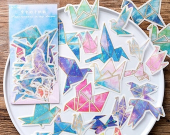 Origami Paper Crane Washi Foil Stickers, Japanese Stickers and Stationary, Paper Ephemera, Journal or Notebook Stickers
