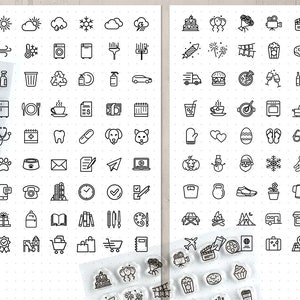 Icon Planner Stamp Set 54pc, Journal Stamps for Bullet Points, Dotted Journal Calendar Clear Stamps