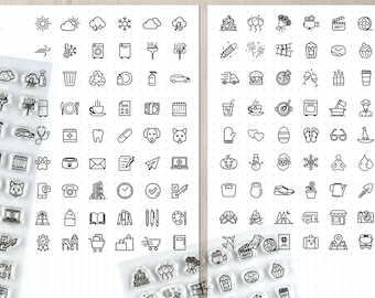 Icon Planner Stamp Set 54pc, Journal Stamps for Bullet Points, Dotted Journal Calendar Clear Stamps