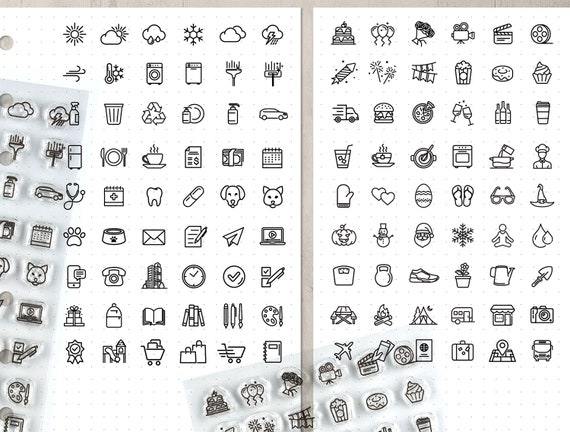 Icon Planner Stamp Set 54pc, Journal Stamps for Bullet Points