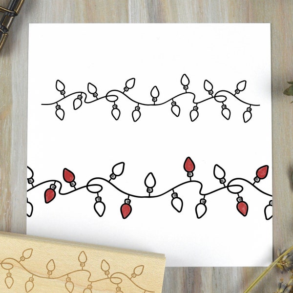 Christmas String Lights Rubber Stamp, Holiday Lights Rubber Stamp, DIY Christmas Card or Scrapbook Stamp