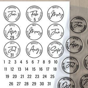 Journal Date Stamps, Postage Cancellation Clear Planner Stamps with Months of the Year Calendar Stamp Set image 1