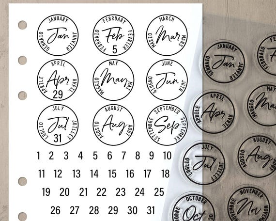 Journal Date Stamps, Postage Cancellation Clear Planner Stamps with Months of the Year Calendar Stamp Set