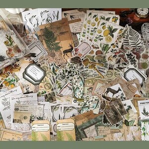 Journal Supplies Botanical Kit 260ps- Stickers and Papers, Scrapbook Ephemera, Theme: Nature, Woodlands, Vintage, Animals, Ferns