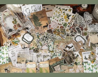 Journal Supplies Botanical Kit 260ps- Stickers and Papers, Scrapbook Ephemera, Theme: Nature, Woodlands, Vintage, Animals, Ferns