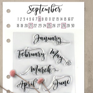 Month Journal Stamps, Clear Planner Stamps with Months of the Year Calendar Stamps a Modern Calligraphy Rubber Stamp Set