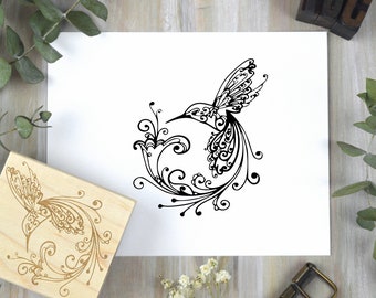 Hummingbird Stamp - Delicate Hand Drawn Bird Rubber Stamp - a Summer Garden Nature Gift Stamp, Journal Supplies or Card Making