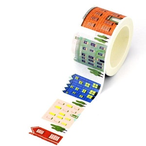 Wide Townhouse Washi Tape 30mm, Colorful Building Masking Tape, City or Town Journal Supplies