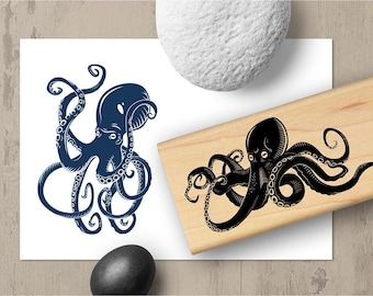 Octopus Stamp, Squid Stamp, Marine Stamp, Ocean Rubber Stamp, Sea Life Stamp, Under the Sea, Salt Life, Animal Stamp, Scrapbook Stamp 134