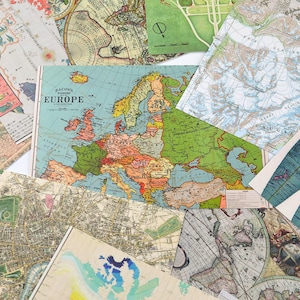 Postcard Set New, 20 Vintage Map Designs, Journal Supplies, Atlas World Map Postcards, Postcrossing, For Penpals and Mail Letters