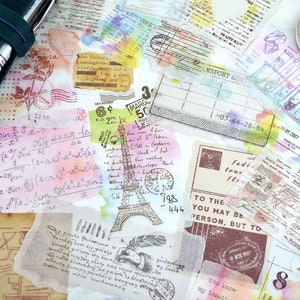Watercolor Ephemera Washi Stickers for Colorful Travelers Notebook with Travel, Science, and Vintage Stickers