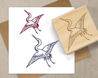 Flying Crane Stamp, Japanese Style Flying Bird Stamp, Heron Bird Rubber Stamp