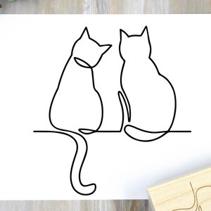 Timbre minimaliste d’art de ligne de chats, timbre en caoutchouc abstrait de chat, cadeau d’amoureux de chat, timbre félin ou minou, timbre d’album d’animal