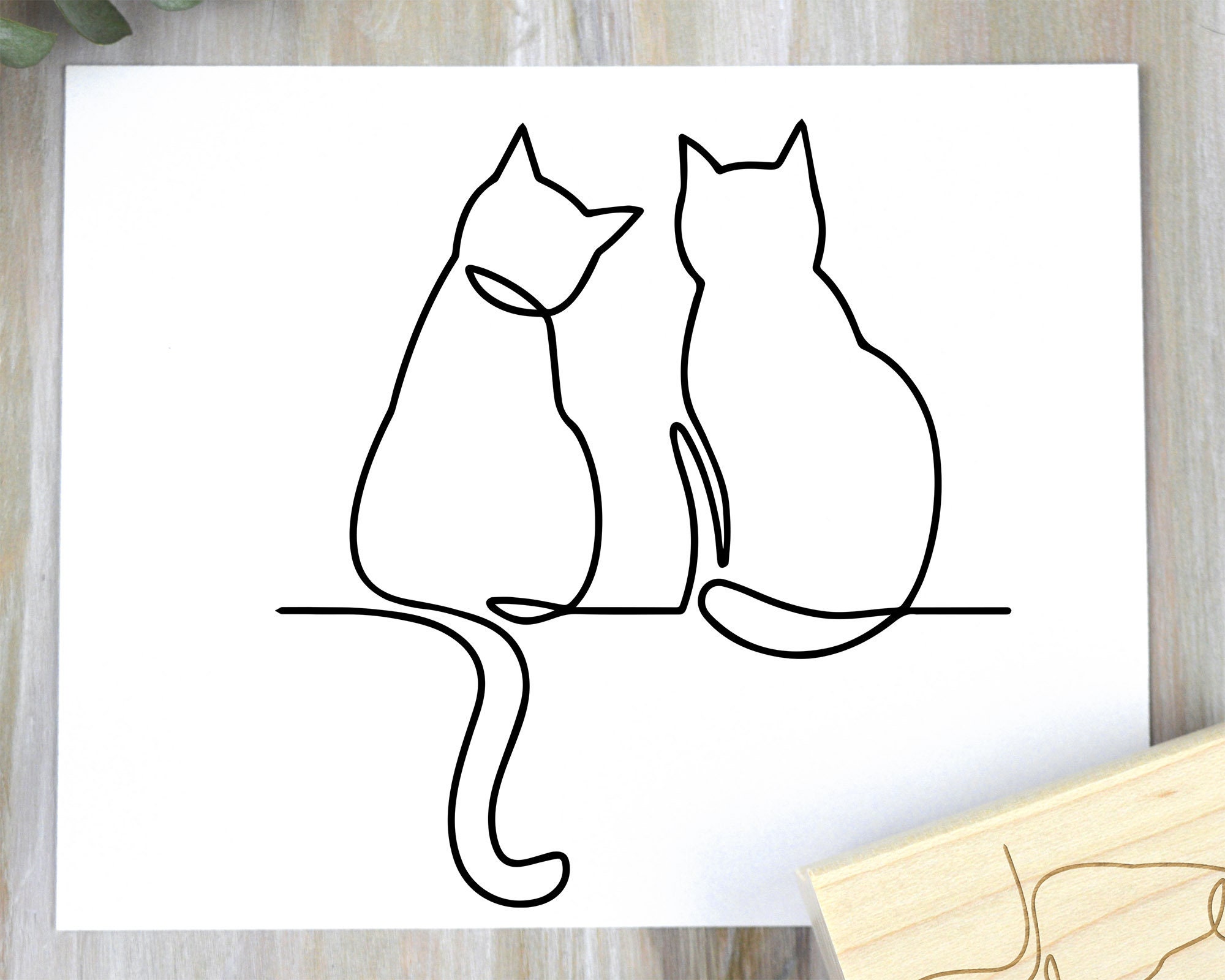 Minimalist Cats Line Art Stamp, Abstract Cat Rubber Stamp, Cat Lovers Gift, Feline or Kitty Stamp, Animal Scrapbook Stamp