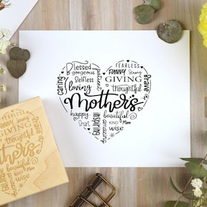 Mothers Heart Rubber Stamp, Card Making Stamp for Mom, Mothers Day Gift, Mum Word Art Appreciation, Love Your Mom