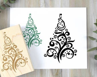 Artistic Christmas Tree Stamp, Abstract Holiday Tree Stamp - a Christmas Card Stamp, Holiday Rubber Stamp, Gift Wrap