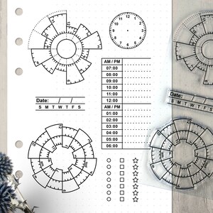 Date and Schedule Stamps, Clear Journal Stamps, Planner Stamps with 24 Hour Schedules