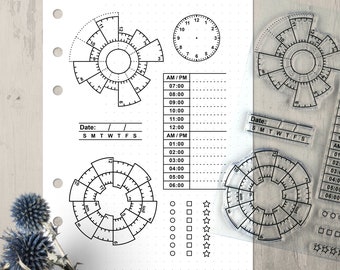 Date and Schedule Stamps, Clear Journal Stamps, Planner Stamps with 24 Hour Schedules