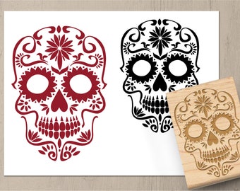 Sugar Skull Stamp, Halloween Skull Stamp, Day of the Dead Stamp, Dia de los Muertos, Skull Rubber Stamp